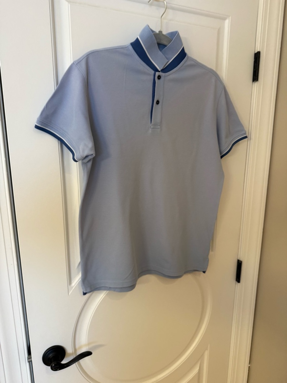 Massimo Dutti Light Blue Polo with Navy Contrast Collar